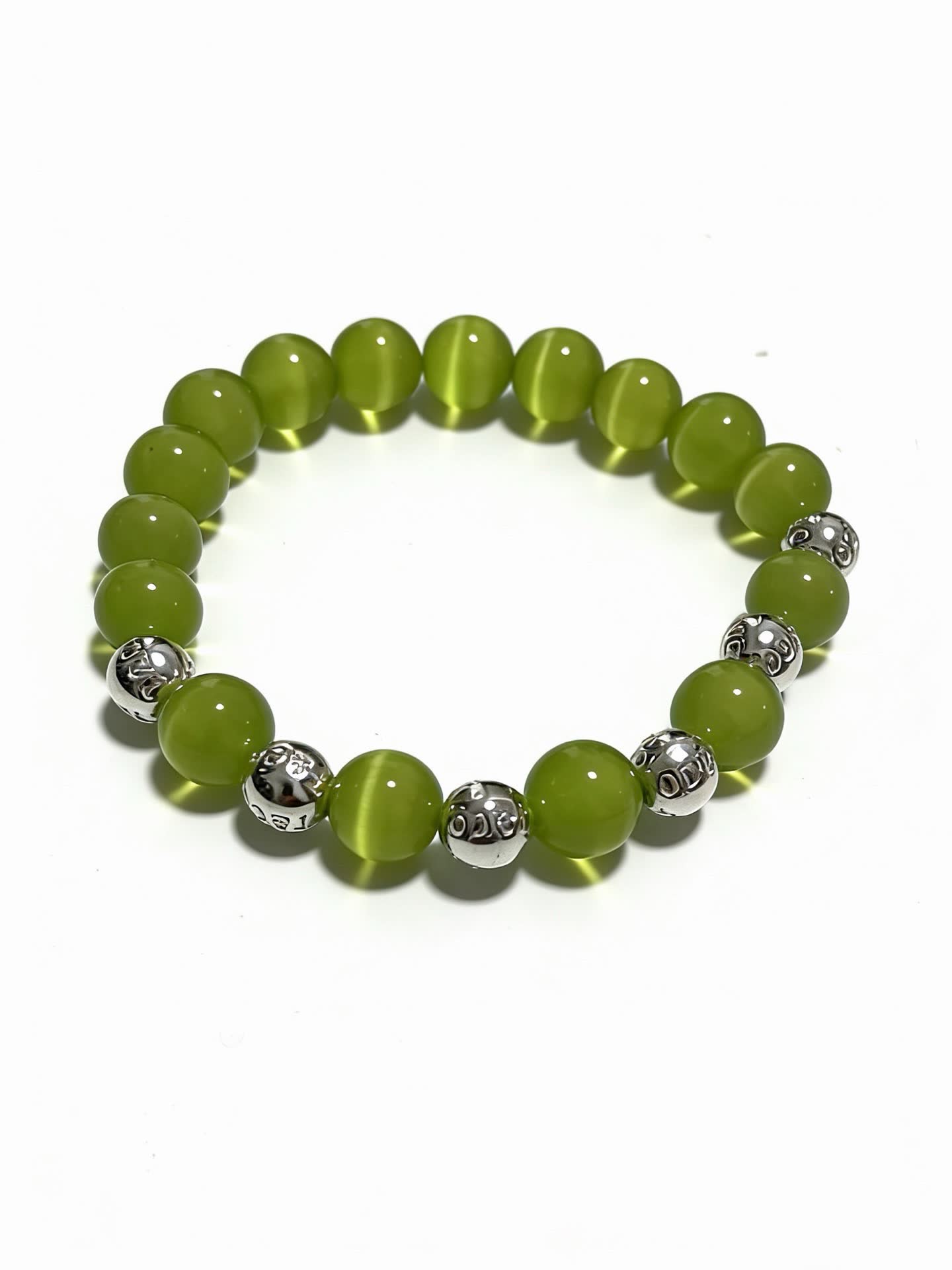 Tiffany & Co Green Beaded Bracelet with Silver Accents Tiffany & Co Green Beaded Bracelet with Silver Accents